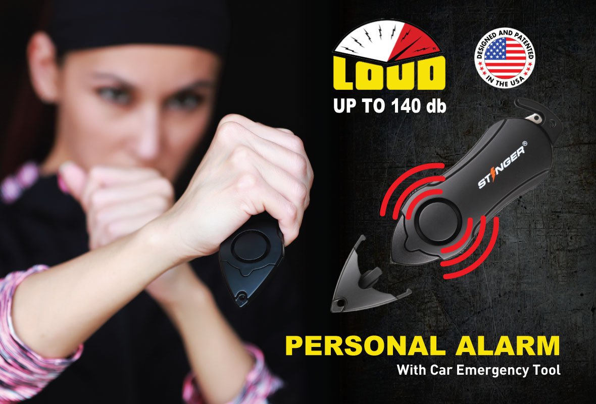 Stinger Personal Alarm Emergency Tool, Safety Alarm, Seat Belt Cutter, Glass Breaker, Original Design in USA