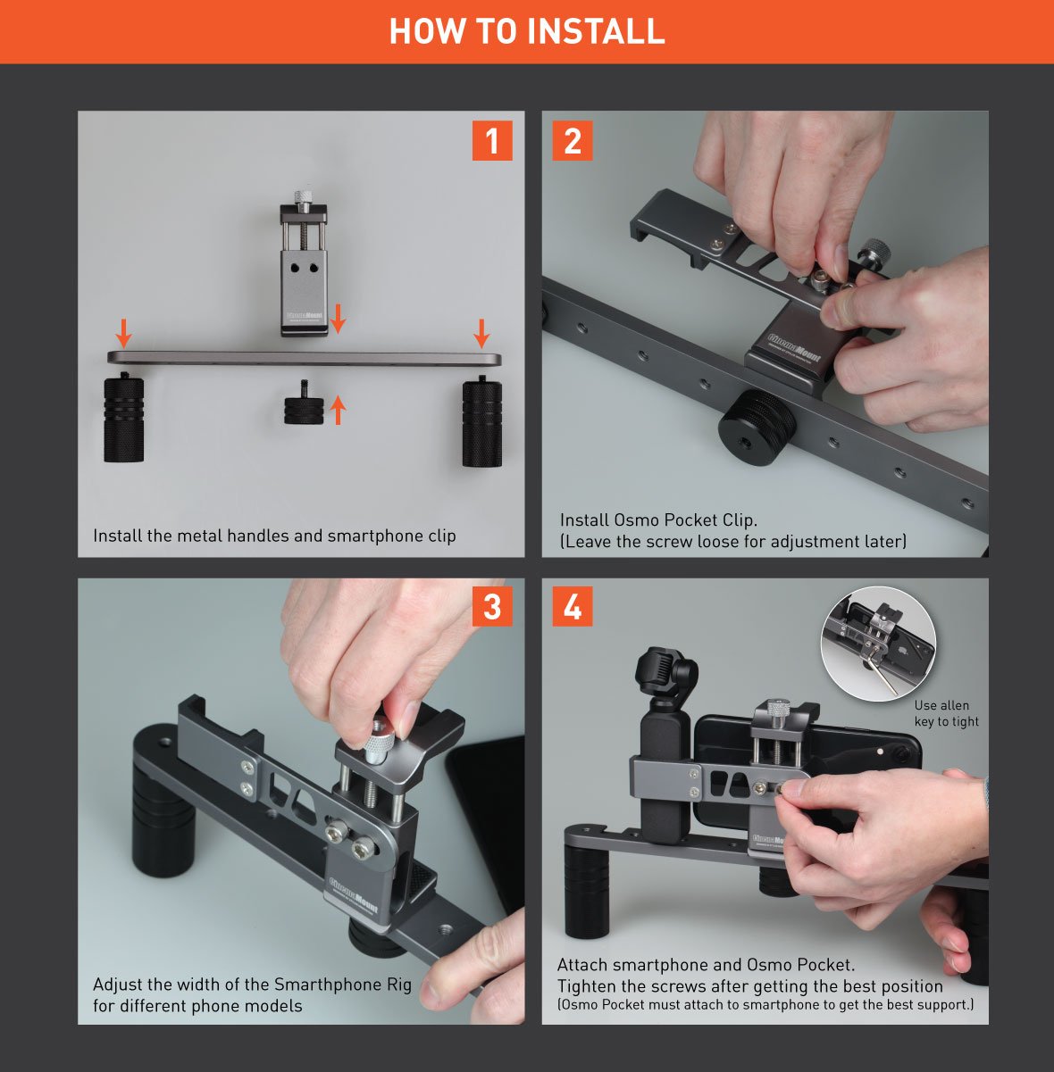 Ztylus Cinema Mount MKIII with Osmo Pocket Clip Kit: Video Stabilizer System for Smartphone and Camera, 3 Cold Shoe Mounts for Accessories, Standard Tripod Thread Mount, Smartphone Rig, Fit Arca Swiss, Solid Aluminum Alloy Grip