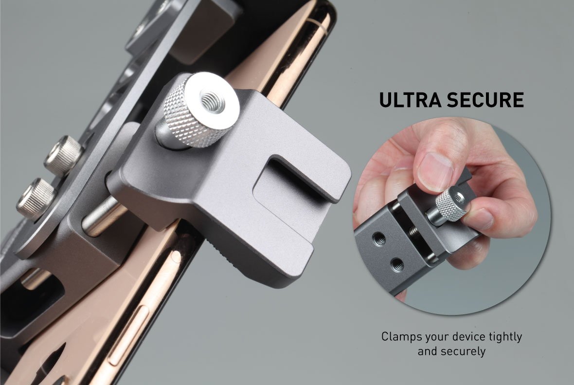 Cinema Mount Mini Smartphone Rig & Aluminum Alloy Grip Handle, Cell Phone Tripod Adapter, Standard Cold Shoe Mount and 1/4