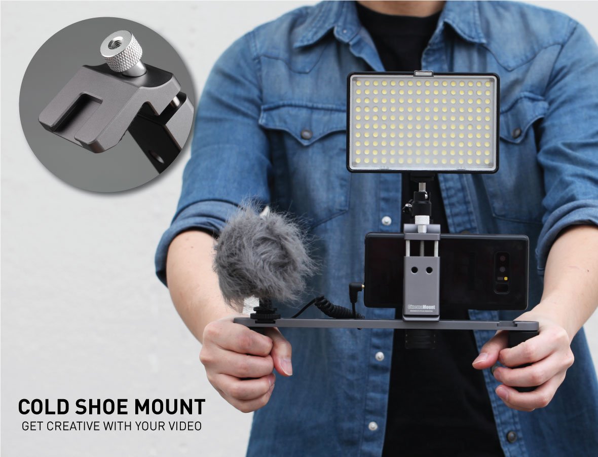 Cinema Mount MK 3, Video Stabilizer System for Smartphone and Camera, 3 Cold Shoe Mounts for Accessories, Standard Tripod Thread Mount, Smartphone Rig, Fit Arca Swiss, Solid Aluminum Alloy Grip