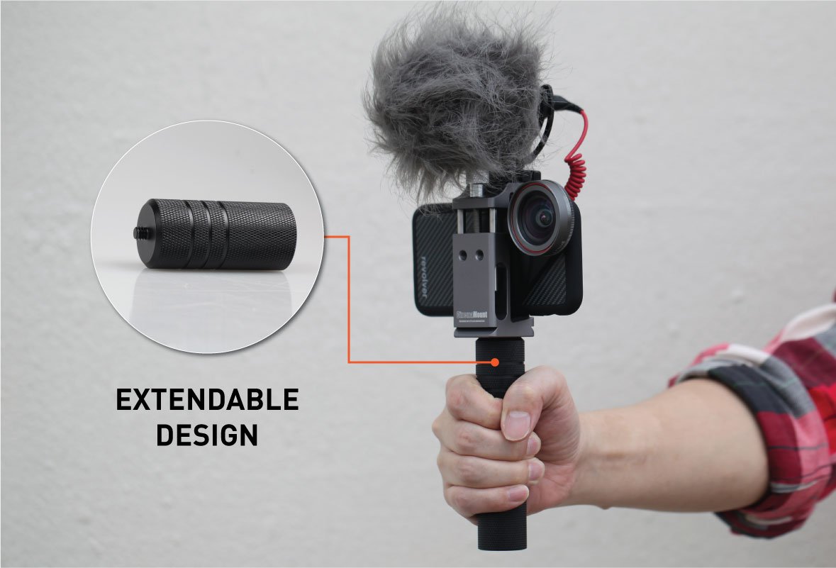 Cinema Mount MK 3, Video Stabilizer System for Smartphone and Camera, 3 Cold Shoe Mounts for Accessories, Standard Tripod Thread Mount, Smartphone Rig, Fit Arca Swiss, Solid Aluminum Alloy Grip